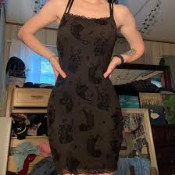 Dolls kill tiger mesh flocked sheath slip dress size xl black - Picture 4 of 4